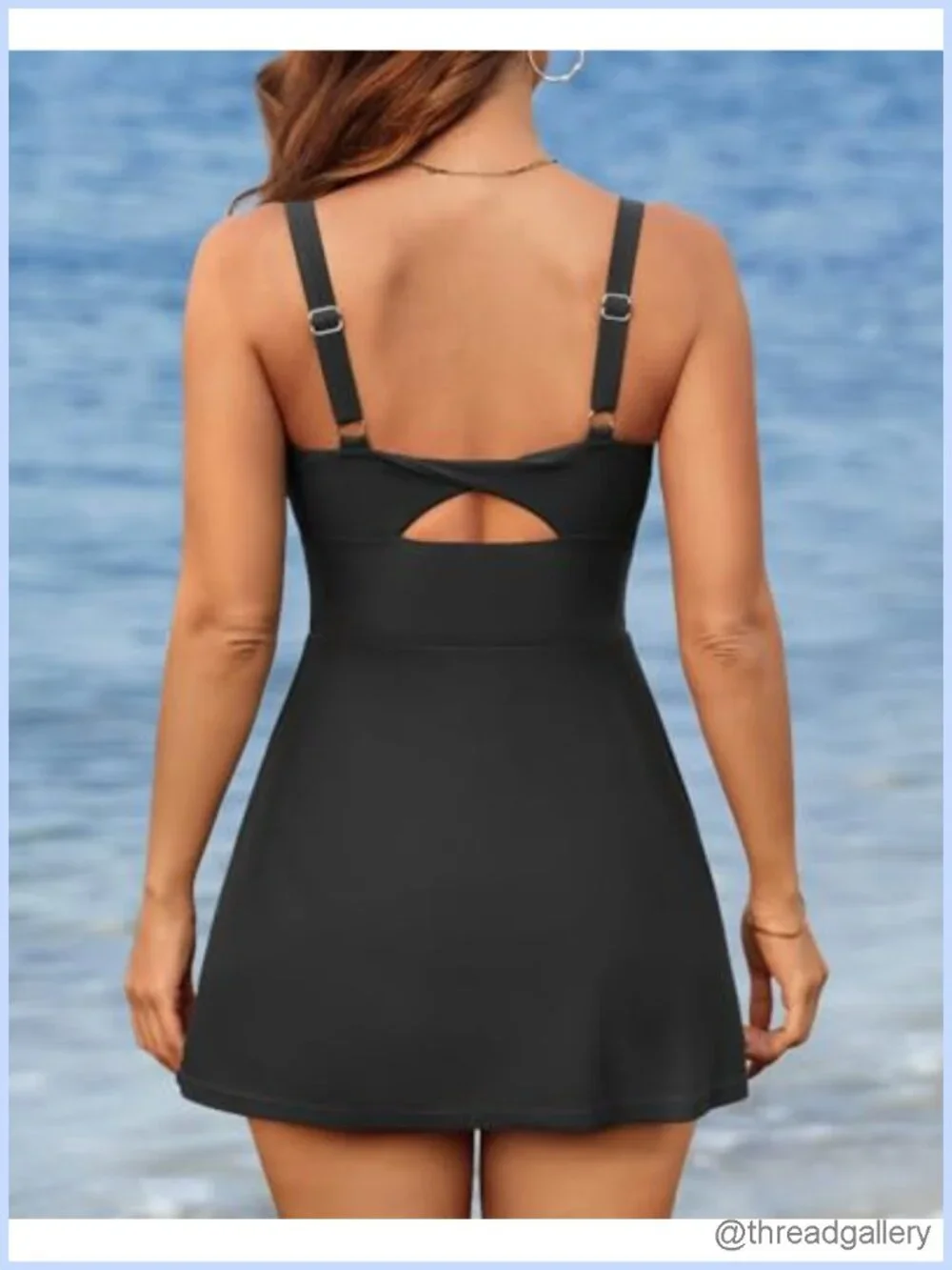 Tummy Control One Piece Swimdress with Slit Hem & Pockets